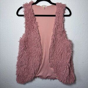 Self Esteem Juniors Size Large Pink Faux Fur Shaggy Open Front Vest Girly Plush